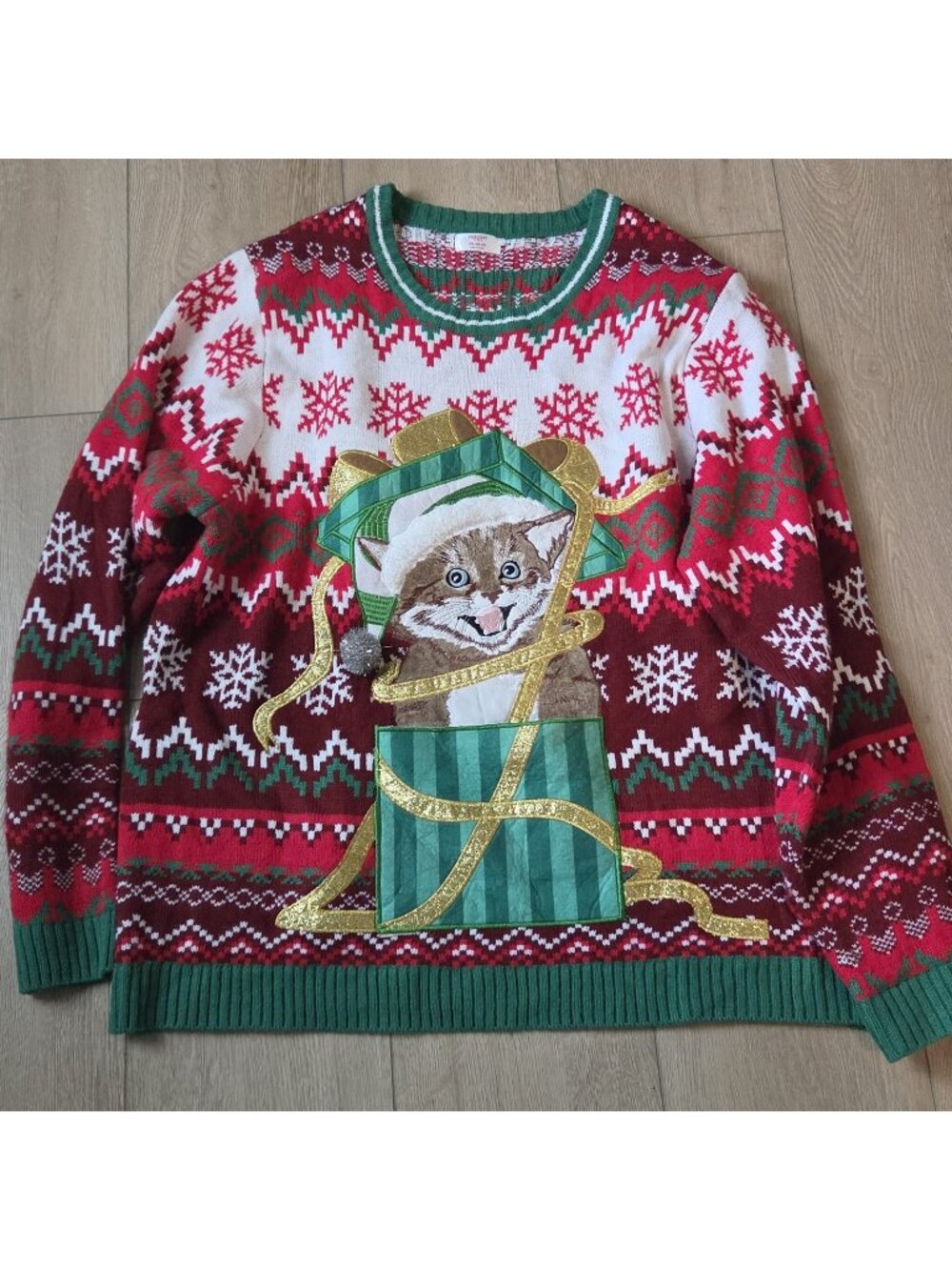 Ugly Christmas Sweater Tabby Cat in Gift Box Size 2XL Mens or Womens